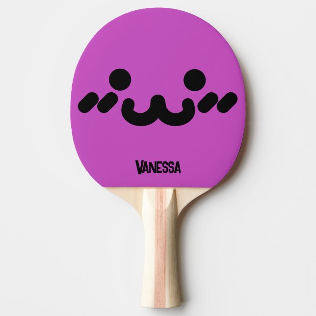 Cute Face Purple with Name Ping Pong Paddle (Front)