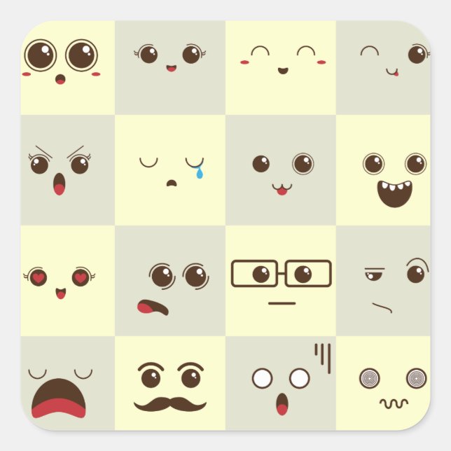 Cute face square sticker (Front)