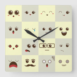 Cute face square wall clock