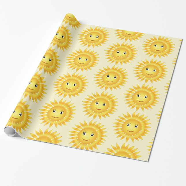 Cute Faces of the Sun Wrapping Paper (Unrolled)
