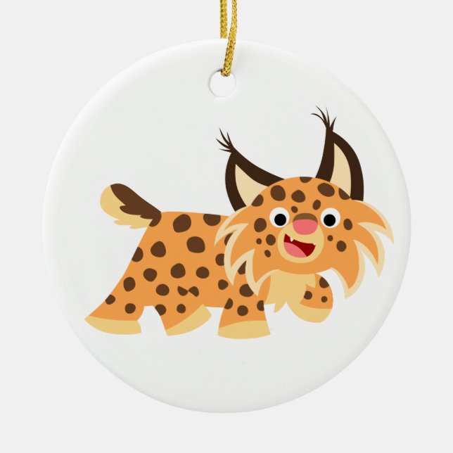 Cute Facetious Cartoon Bobcat Ornament (Front)
