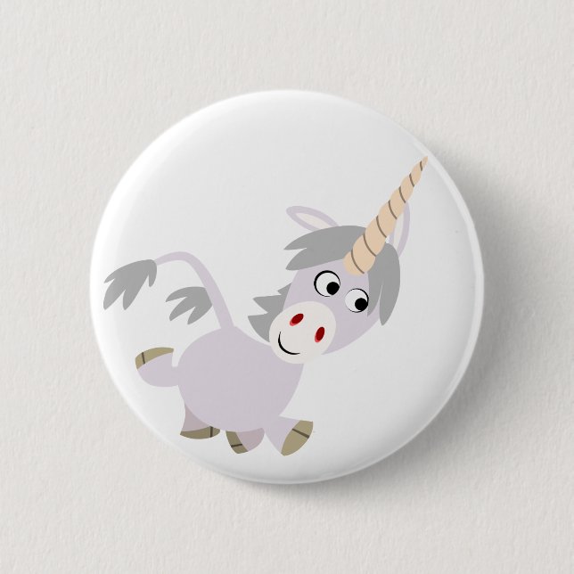 Cute Facetious Cartoon Unicorn Button Badge (Front)