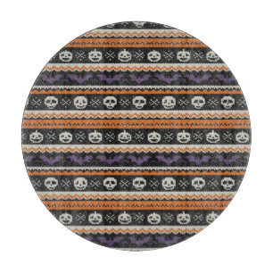 Cute, fair isle/colorwork Halloween skull & bats Cutting Board