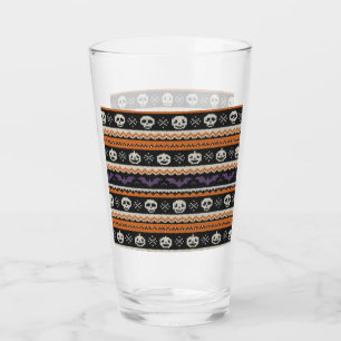 Cute, fair isle/colorwork Halloween skull & bats Glass