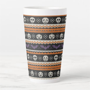 Cute, fair isle/colorwork Halloween skull & bats Latte Mug