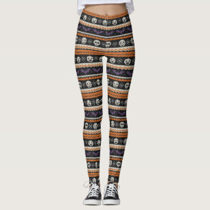 Cute, fair isle/colorwork Halloween skull & bats Leggings