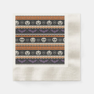 Cute, fair isle/colorwork Halloween skull & bats Napkin