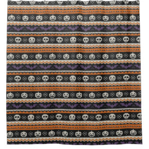 Cute, fair isle/colorwork Halloween skull & bats  Shower Curtain