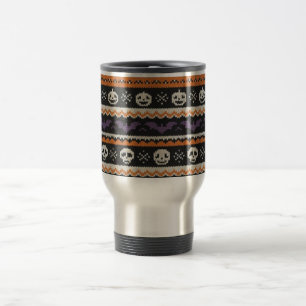 Cute, fair isle/colorwork Halloween skull & bats Travel Mug