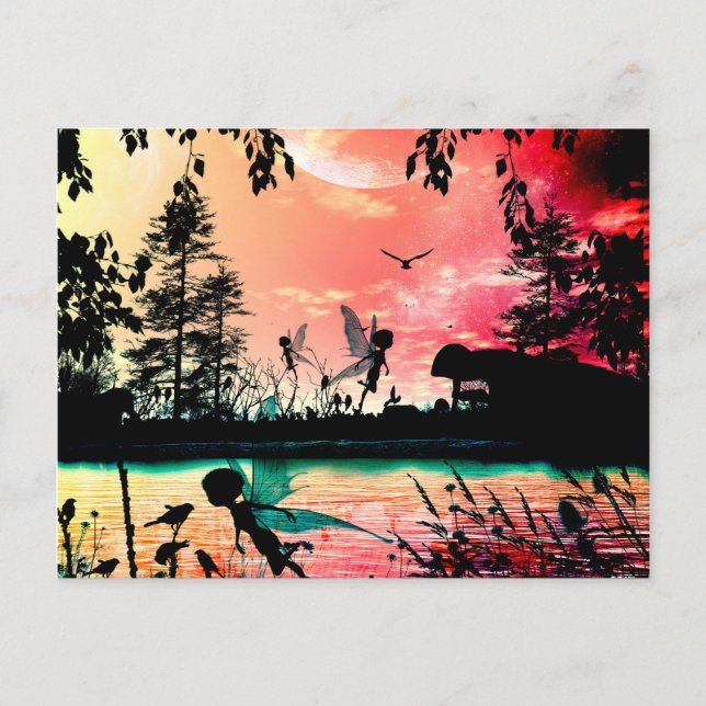 Cute fairies and birds postcard (Front)