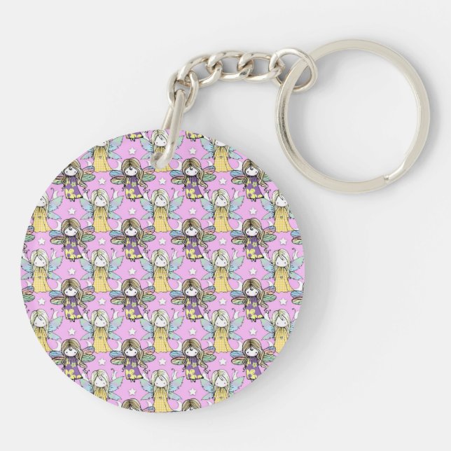 Cute Fairies and Stars and Moons Pattern Key Ring (Back)