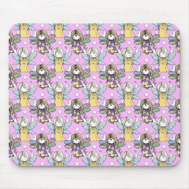 Cute Fairies and Stars and Moons Pattern Mouse Mat (Front)