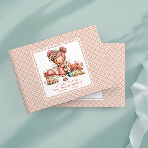 Cute Fairy 1st Birthday Pink Floral Guest Book