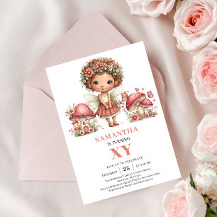 Cute Fairy 3rd Birthday Blush Pink Invite Card