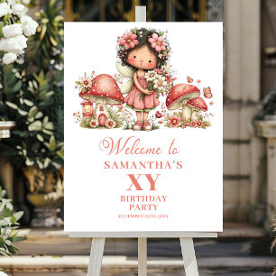 Cute Fairy 5th Birthday Blush Floral Welcome Sign