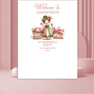 Cute Fairy 5th Birthday Pink Mushroom Banner Tapestry