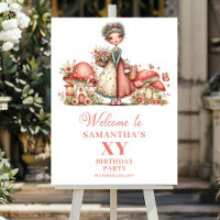 Cute Fairy 5th Birthday Pink Mushroom Welcome Sign
