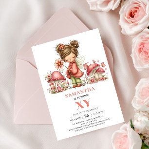 Cute Fairy 6th Birthday Blush Flowers Invitation
