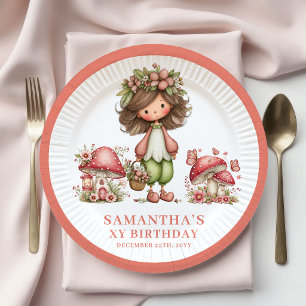 Cute Fairy 6th Birthday Pink Mushroom Plates