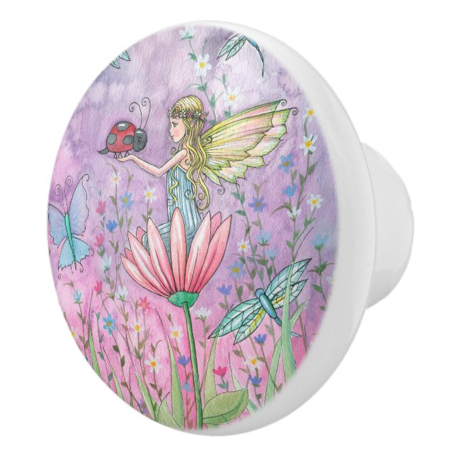 Cute Fairy and Butterfly Illustration Ceramic Knob (Right)