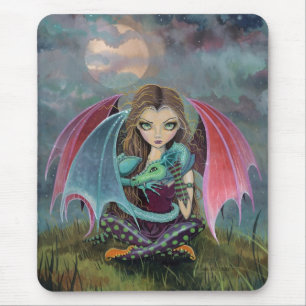 Cute Fairy and Dragon Fantasy Art Mousepad