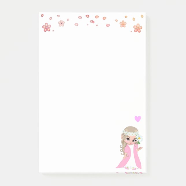 Cute Fairy and Flowers on White Post-it Notes (Front)