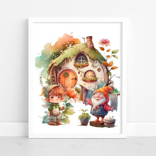 Cute Fairy And Gnome Poster