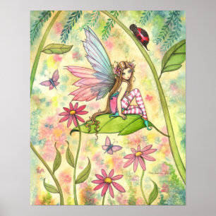 Cute Fairy and Ladybug Fantasy Watercolor Art Poster