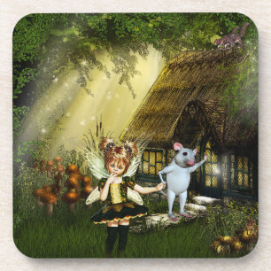 Cute Fairy And White Mouse Coaster