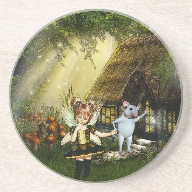 Cute Fairy And White Mouse Coaster (Front)