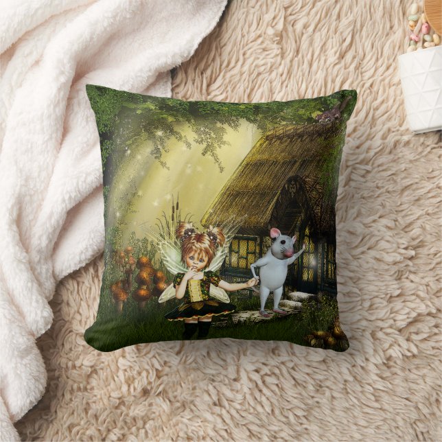 Cute Fairy And White Mouse Cushion (Blanket)