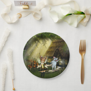 Cute Fairy And White Mouse Paper Plate