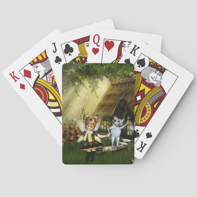 Cute Fairy And White Mouse Playing Cards (Back)