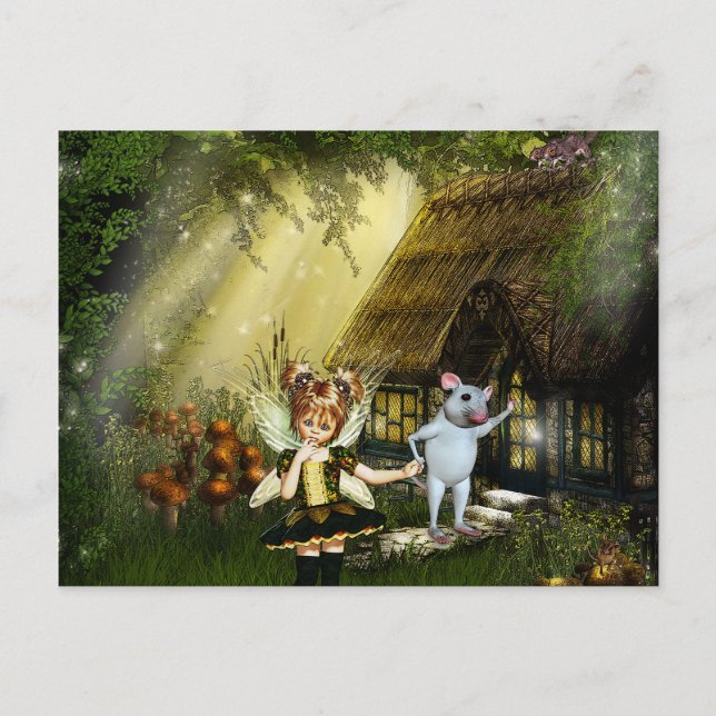 Cute Fairy And White Mouse Postcard (Front)