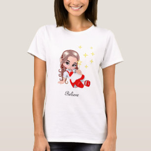 Cute fairy angel dressed in red & stars T-Shirt