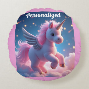 Cute Fairy Baby Unicorn pink Sparkling Fantasy Round Cushion