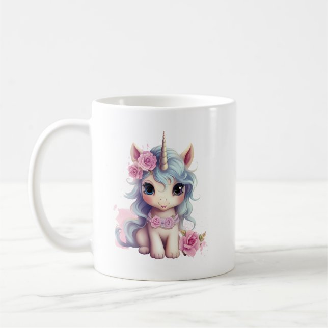 Cute Fairy Baby Unicorn Sparkling Fantasy Coffee Mug (Left)