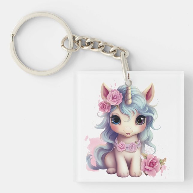 Cute Fairy Baby Unicorn Sparkling Fantasy Key Ring (Front)