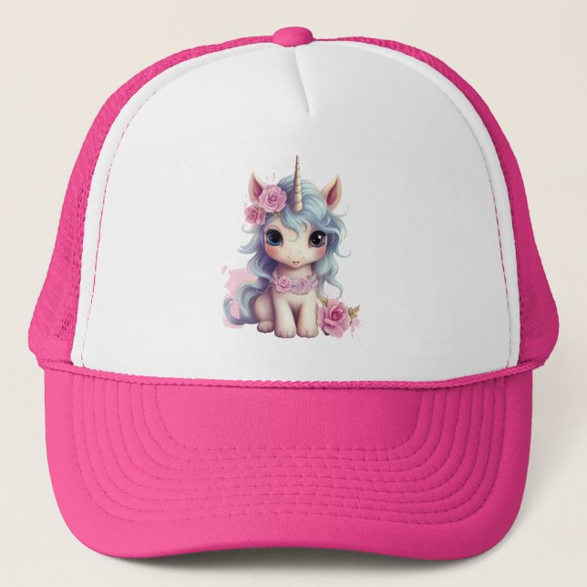Cute Fairy Baby Unicorn Sparkling Fantasy Trucker Hat (Front)