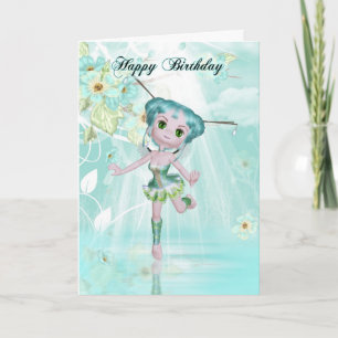 cute fairy birthday greeting card aqua colors