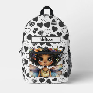 Cute Fairy Black Girl Hearts Customizable Name Printed Backpack