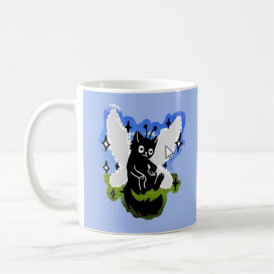 Cute Fairy Cat Black Kitty Whimsical Blue Computer Coffee Mug