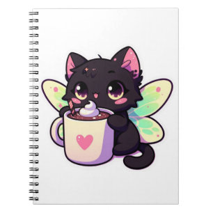 Cute fairy cat drinking hot chocolate notebook