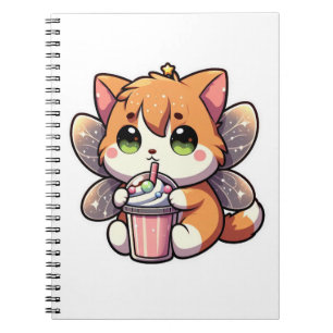 Cute fairy cat drinking milkshake  notebook