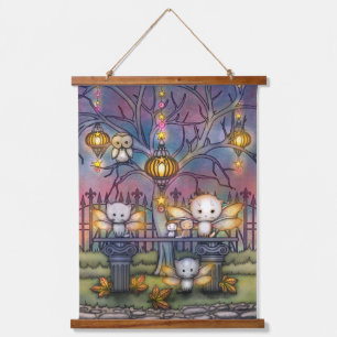 Cute Fairy Cats on an Autumn Night Fantasy Art Hanging Tapestry