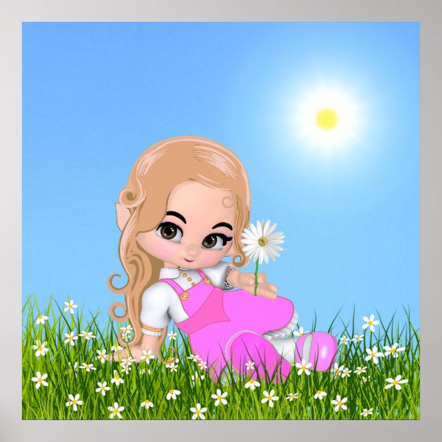 Cute Fairy & Daisy Flowers  Poster (Front)