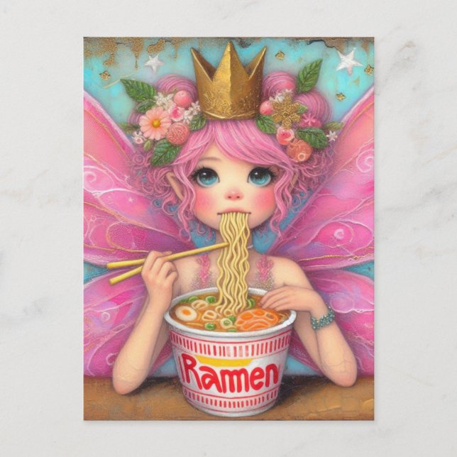 Cute Fairy Eating Ramen Postcard (Front)