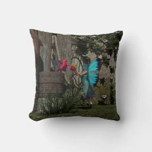 Cute Fairy Feeding a Bird Cushion