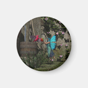 Cute Fairy Feeding a Bird Magnet