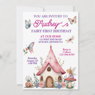 Cute Fairy First Birthday Invitation